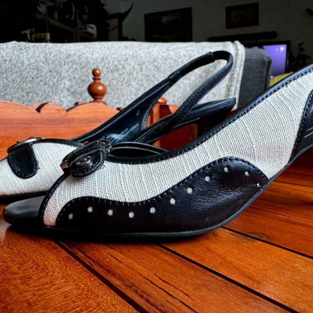 Etienne Aigner "Coleus" Slingback Kitten Heel, Size 9M, Black & White
